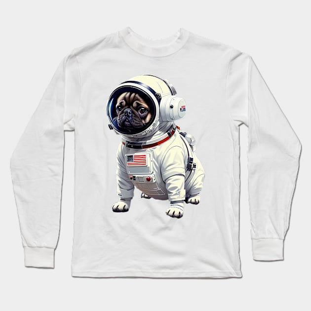 Pug-tastic Space Explorer in a Futuristic Suit Long Sleeve T-Shirt by fur-niche